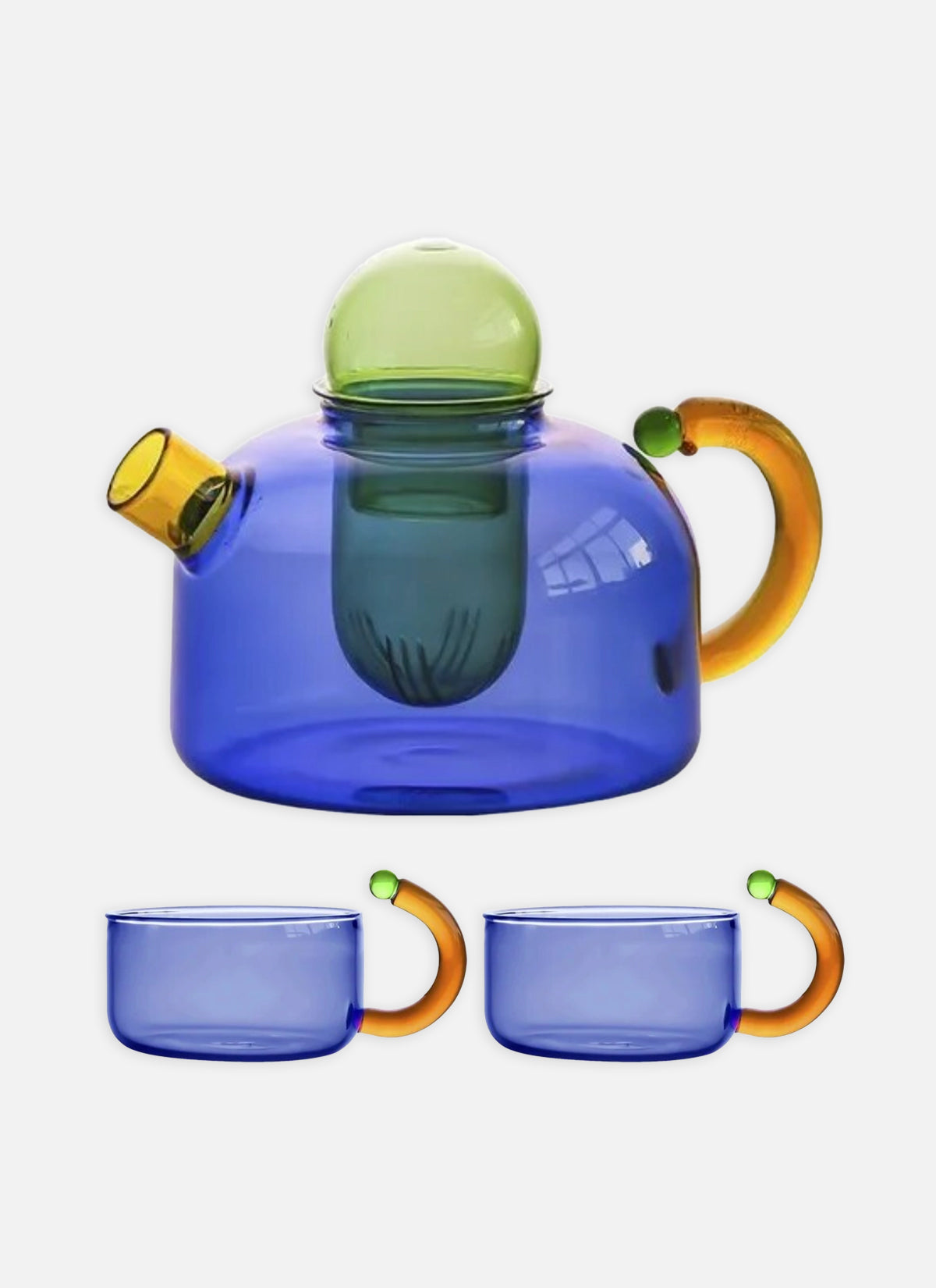 Blue Glass Teapot & Cups