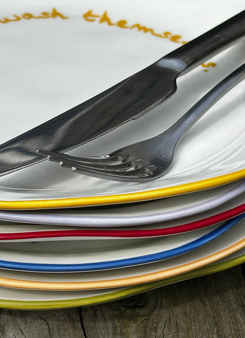 'good food and good company.' Plate