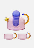 Pink Glass Teapot & Cups