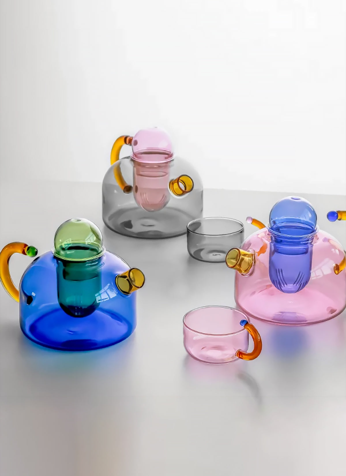 Pink Glass Teapot & Cups