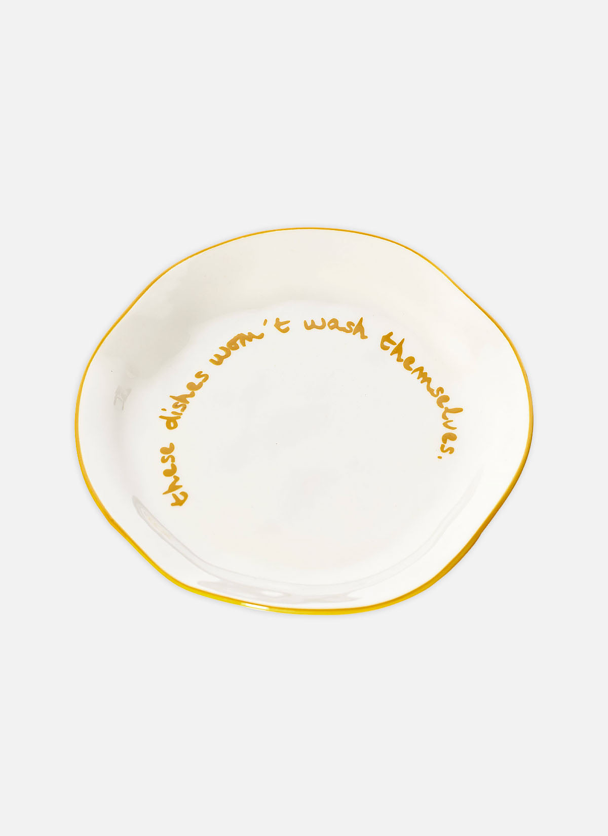'these dishes won't wash themselves.' Plate