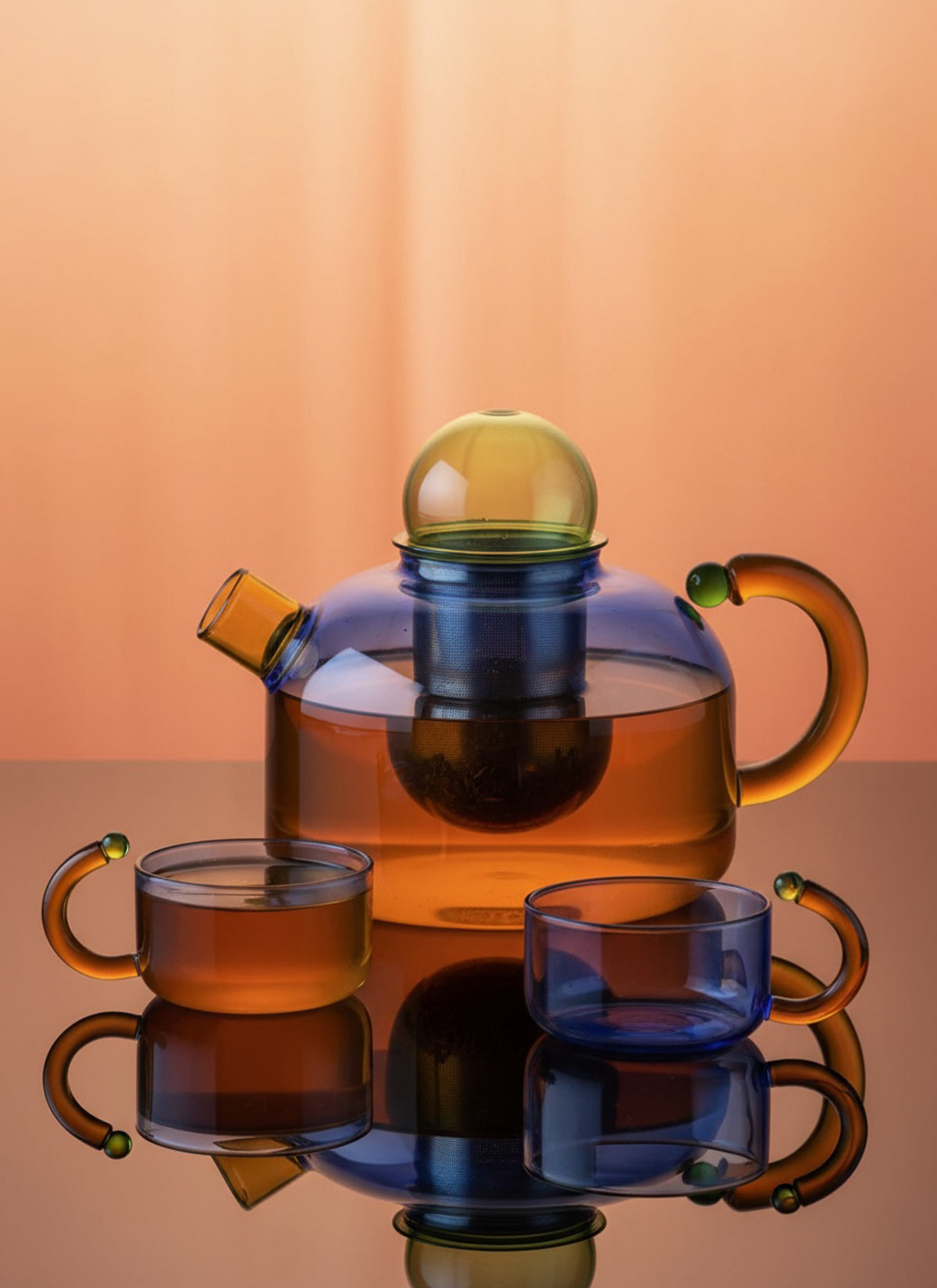 Blue Glass Teapot & Cups