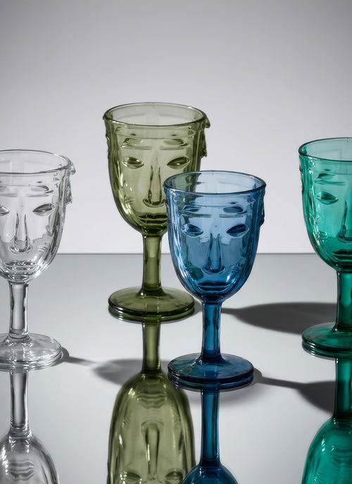 Blue Deco Face Wine Glass