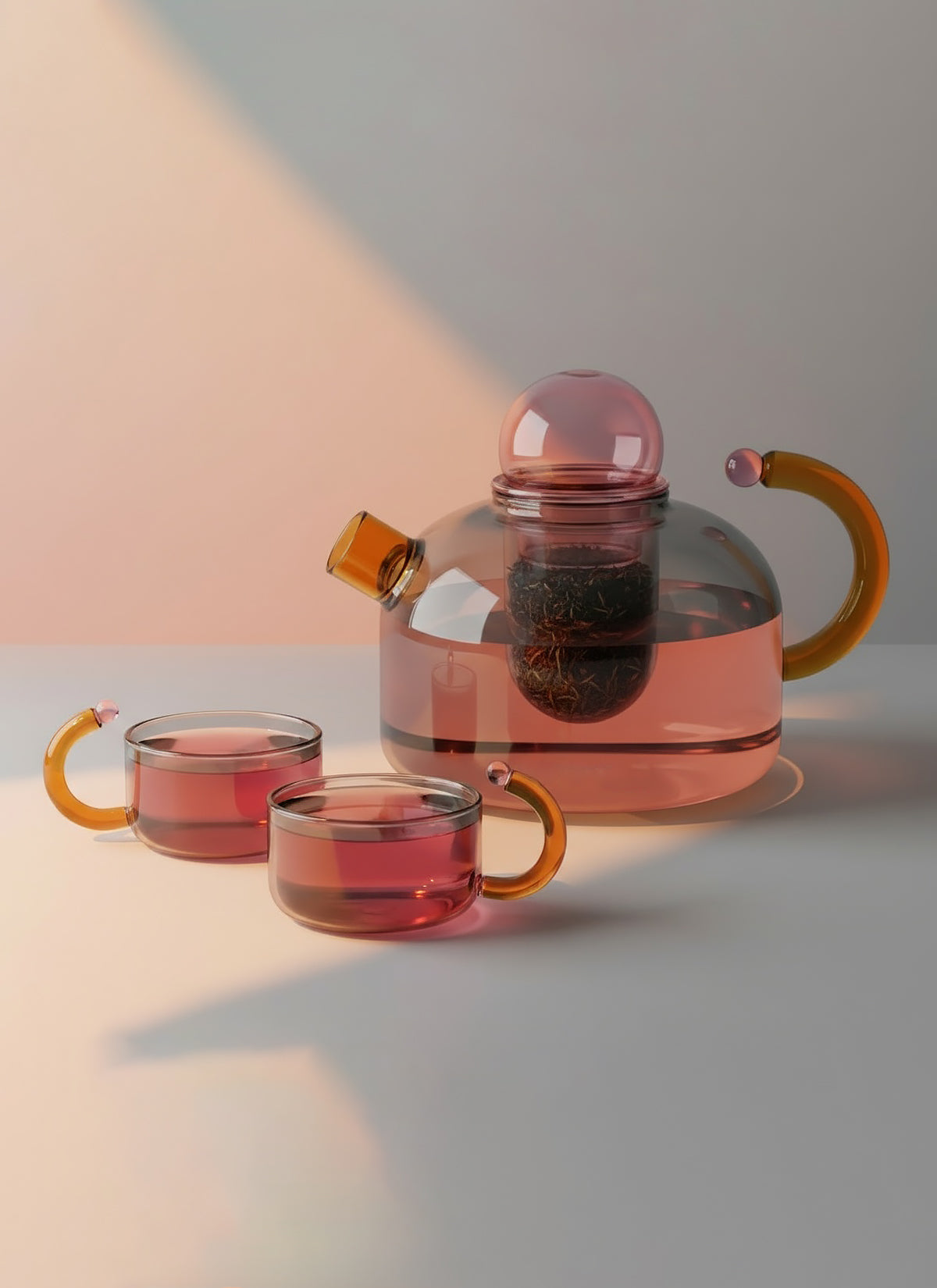 Grey Glass Teapot & Cups