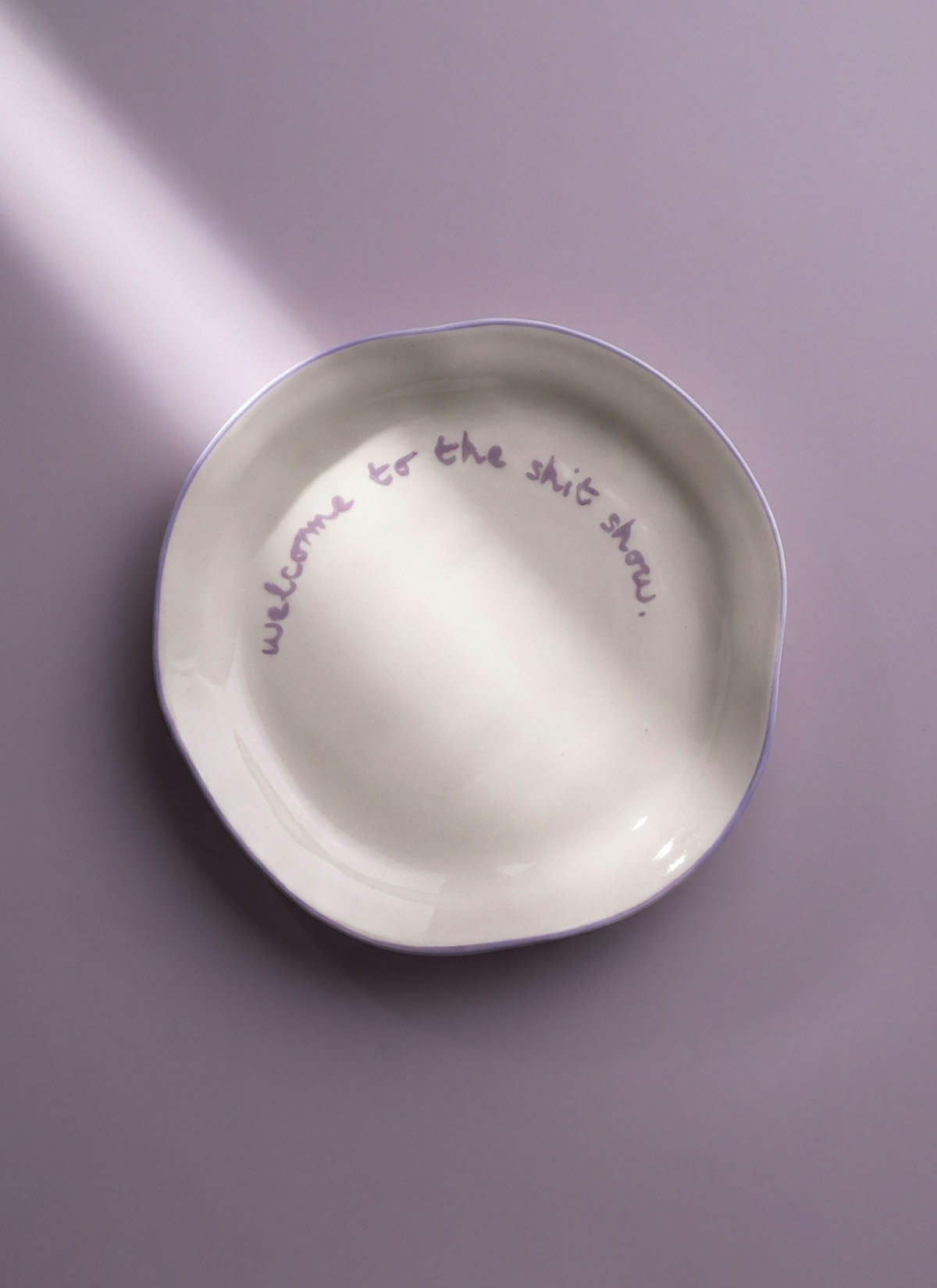 'welcome to the shit show.' Plate