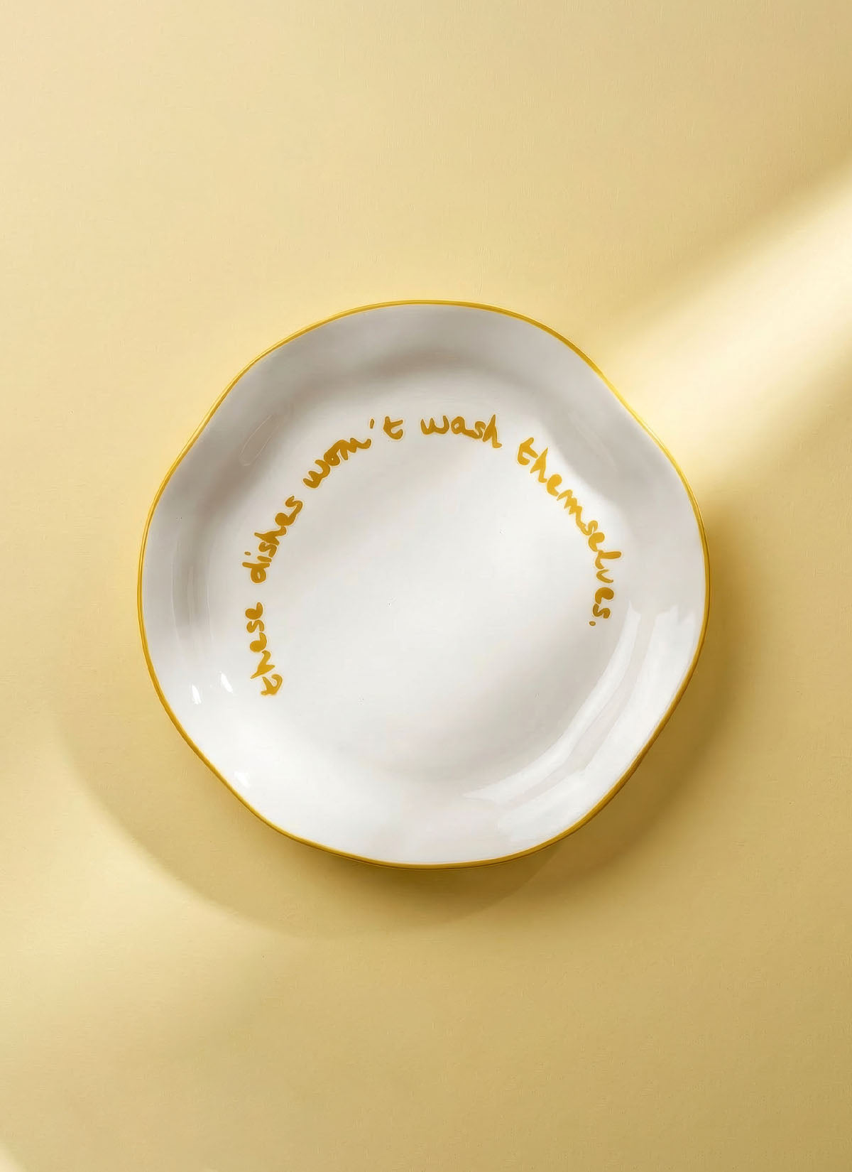 'these dishes won't wash themselves.' Plate