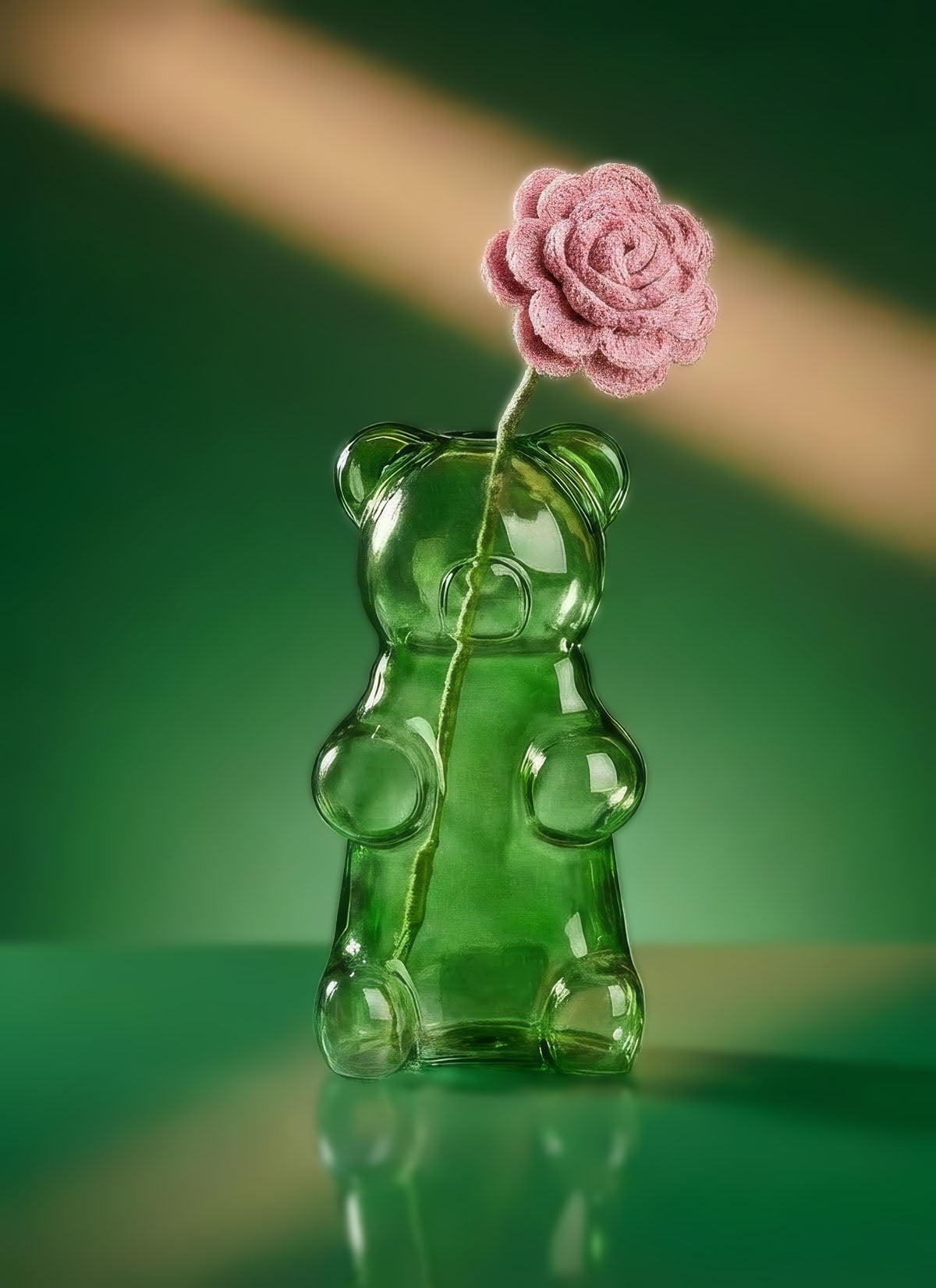 Green Yummy Bear Glass Vase